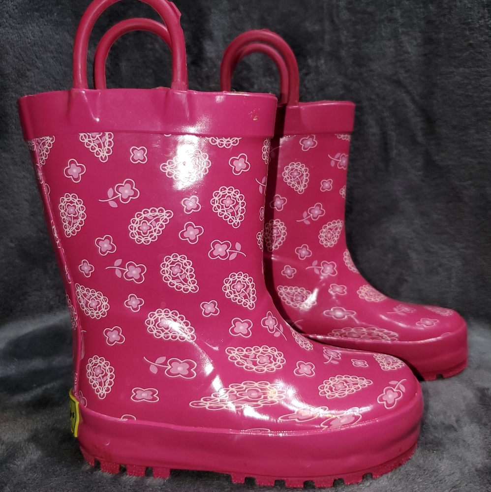 WESTERN CHIEF PINK PAISLEY RUBBER RAIN BOOTS 5/6 TODDLER